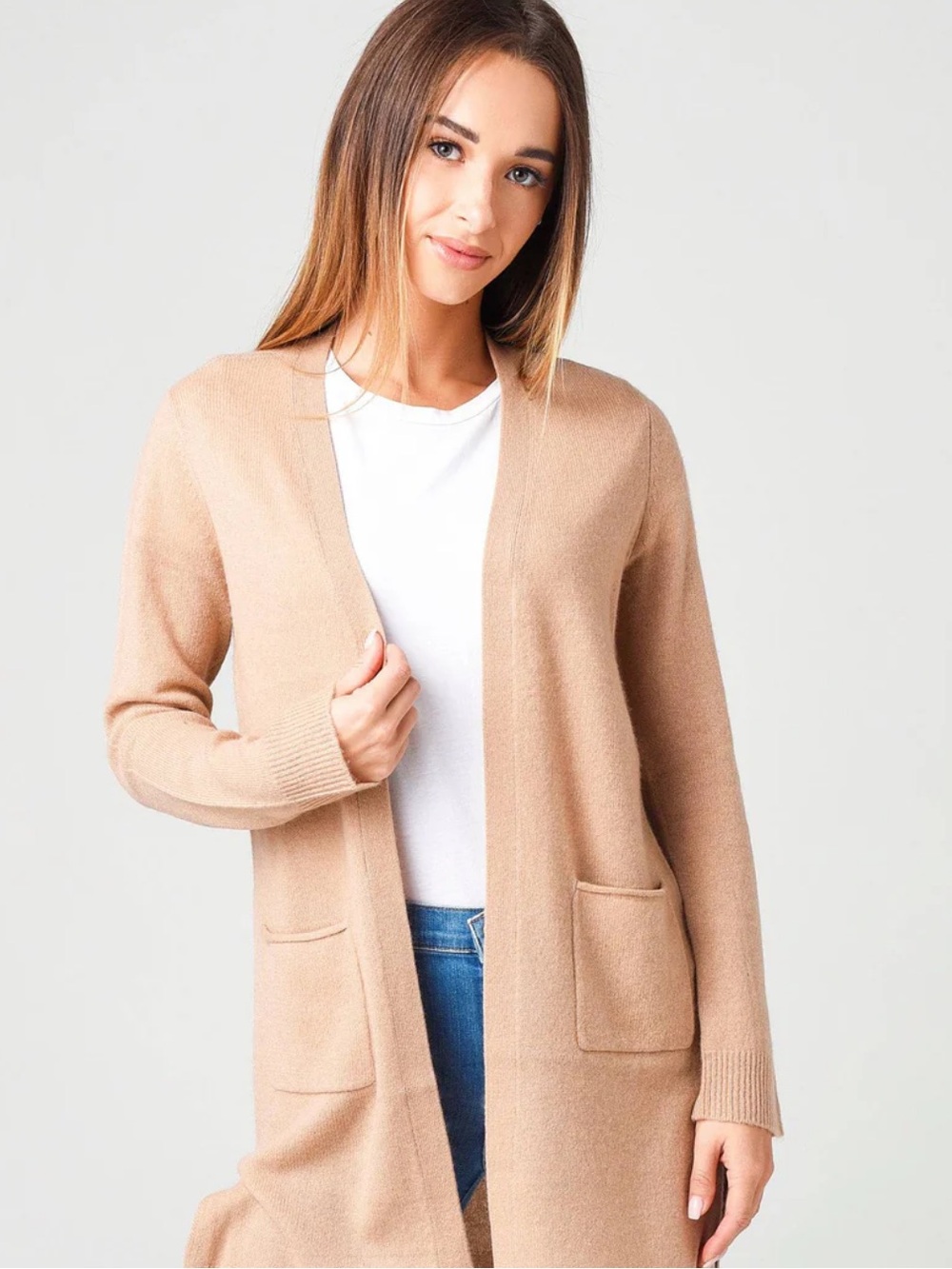 Magaschoni  Open-Front Long Cashmere Sweater - Camel M